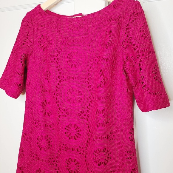 Adrianna Papell Crochet Shift Dress Berry Pink - Picture 4 of 6